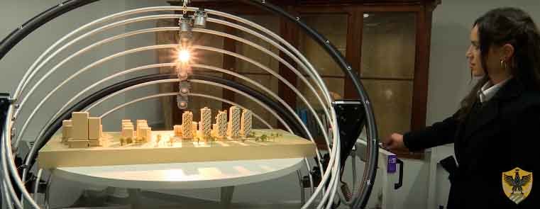 Sun simulated on MCA Scale Model with Heliodon