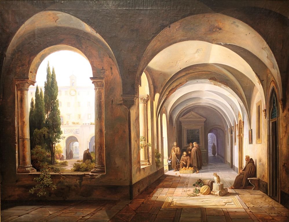 Jodocus Sebastiaan Van den Abeele, Monaci francescani nel chiostro di Santa Maria in Ara Coeli, 1842, olio su tela, Musée départemental de l’Oise, Beauvais
